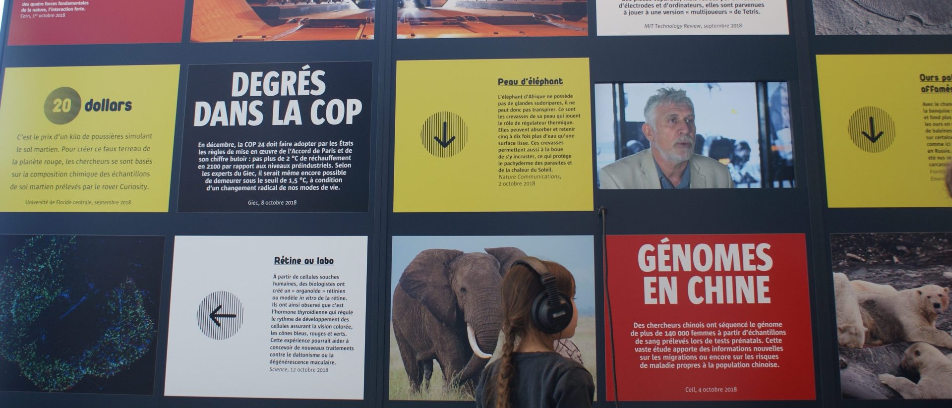 Mur d'info de Science Actu exposé à l'Atrium - Agrandir l'image, fenêtre modale