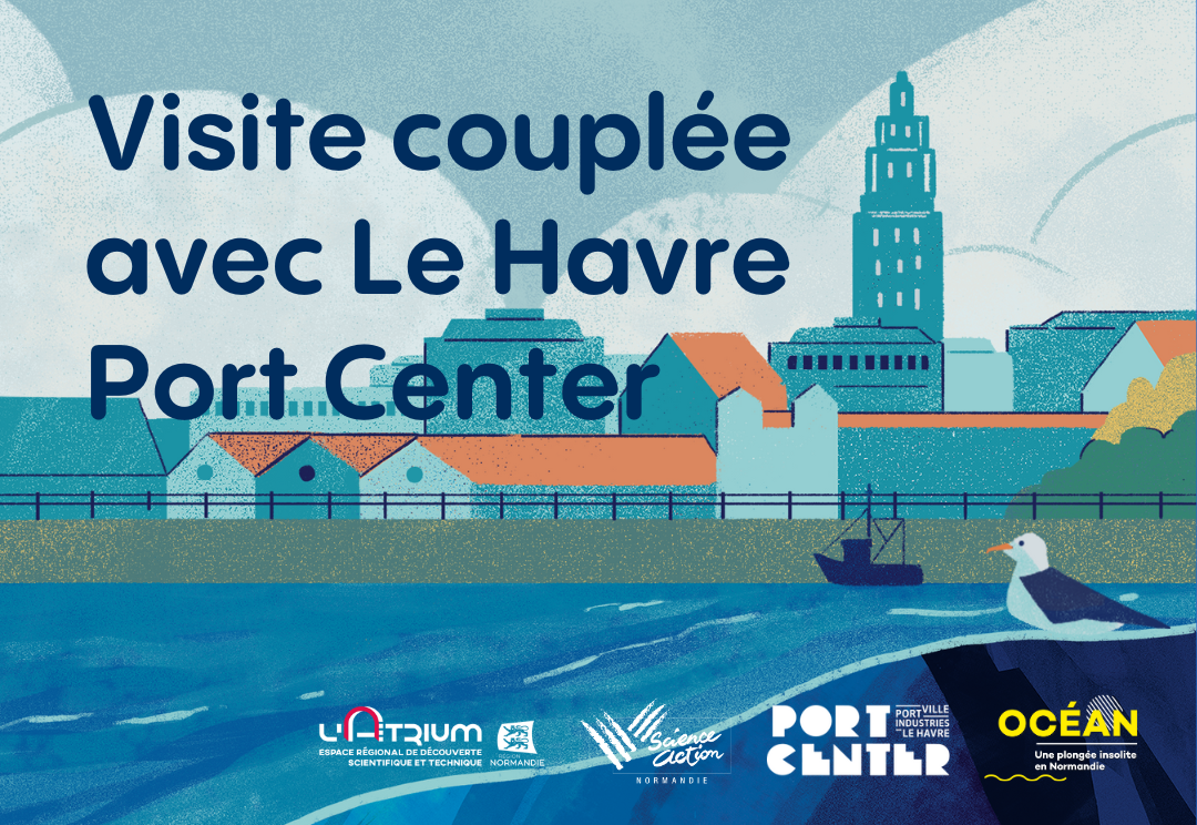Bannière pour promouvoir la Visite Couplée de l'Atrium de Rouen avec Le Havre Port Center
